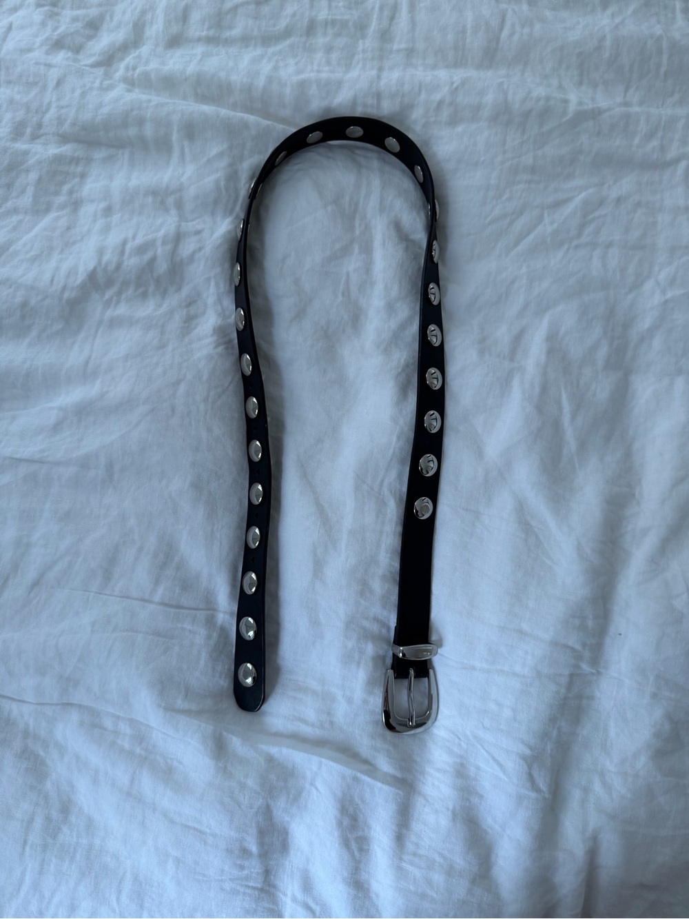 Madewell Black Leather Studded Belt with Silver Hardware